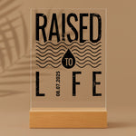 Personalisierter Acrylaufsteller mit Holzsockel, christliche Deko und Geschenkidee, stilvoll mit Palmenschatten