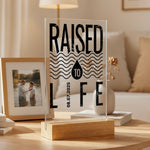 Personalisierter Acrylaufsteller mit Holzsockel, christliche Deko und Geschenkidee, stilvoll als Taufgeschenk