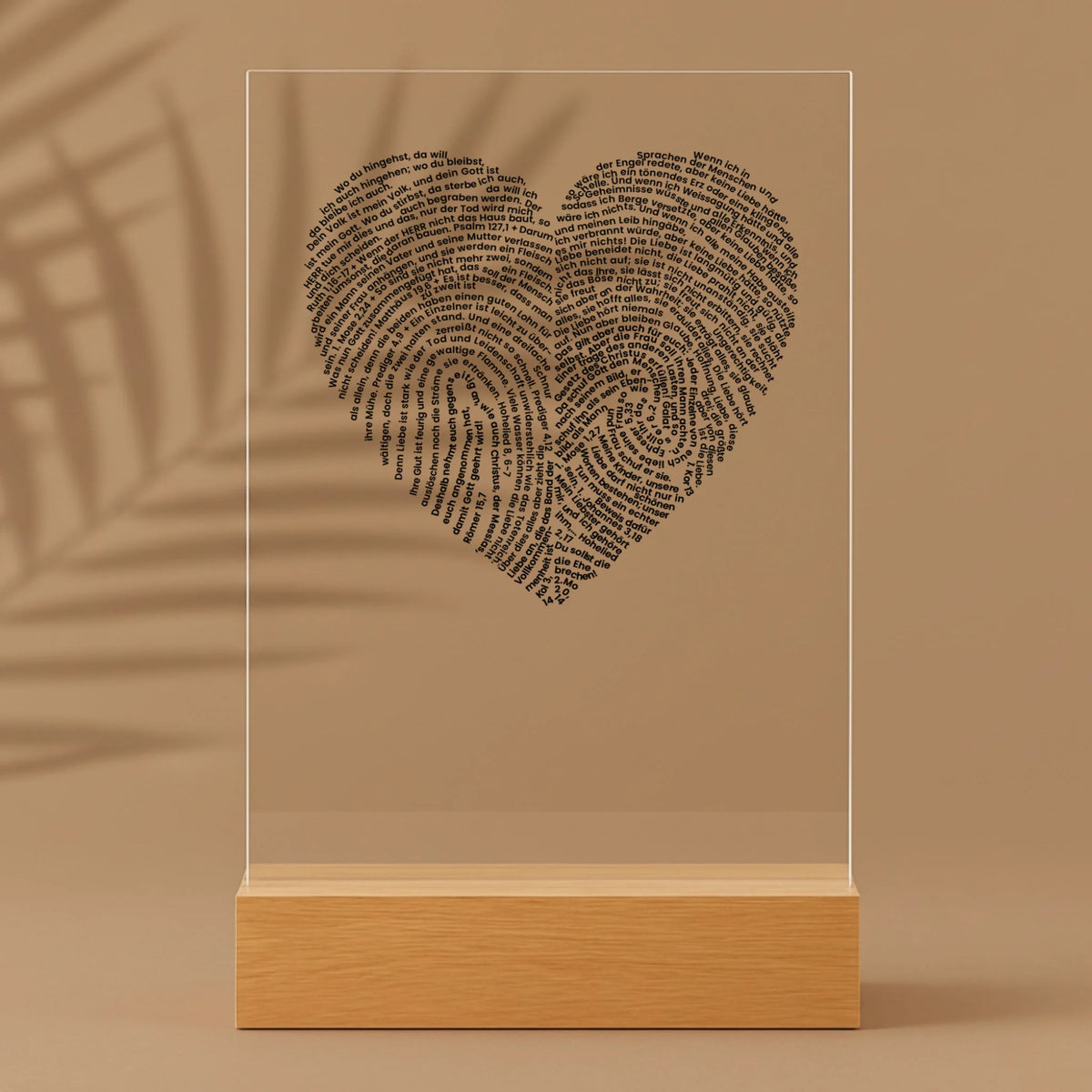 Personalisierter Acrylaufsteller mit Holzsockel, christliche Deko und Geschenkidee, stilvoll mit Palmenschatten