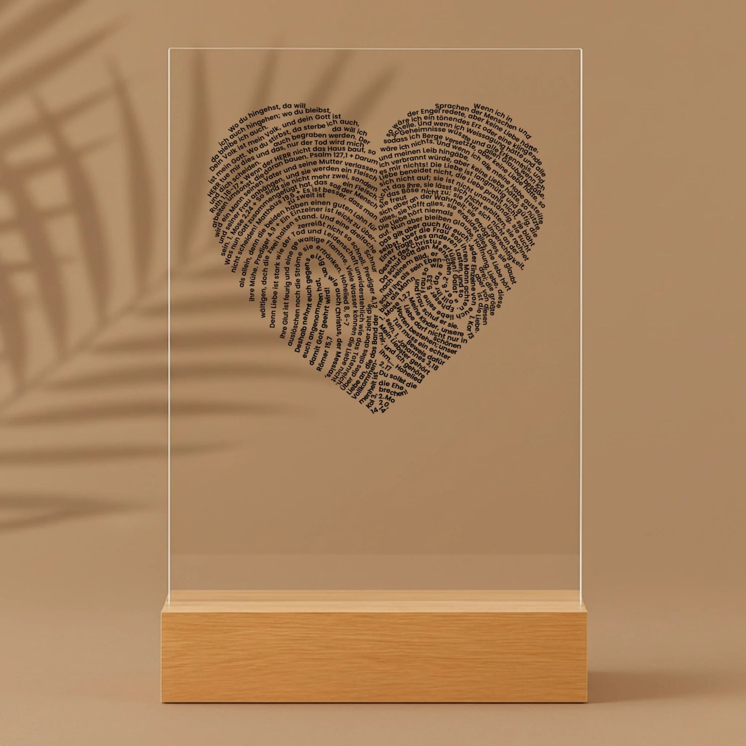 Personalisierter Acrylaufsteller mit Holzsockel, christliche Deko und Geschenkidee, stilvoll mit Palmenschatten