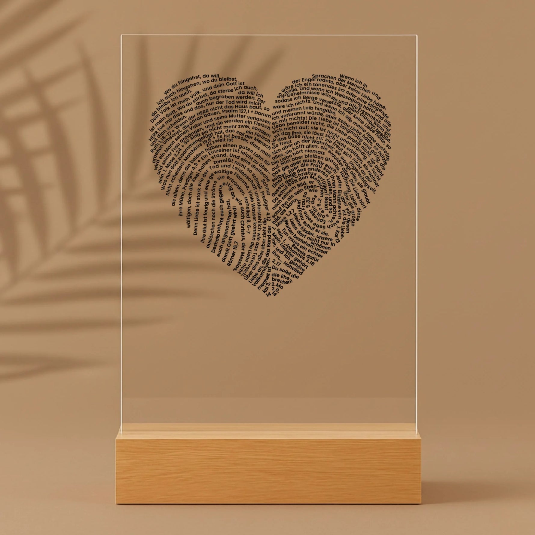 Personalisierter Acrylaufsteller mit Holzsockel, christliche Deko und Geschenkidee, stilvoll mit Palmenschatten