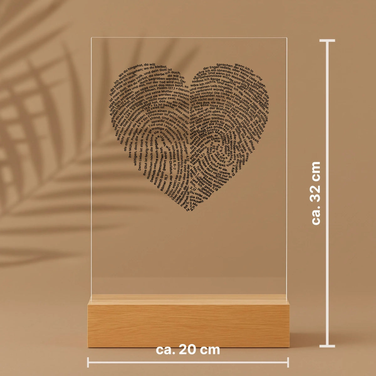 Personalisierter Acrylaufsteller mit Holzsockel, christliche Deko und Geschenkidee, mit Größenangaben