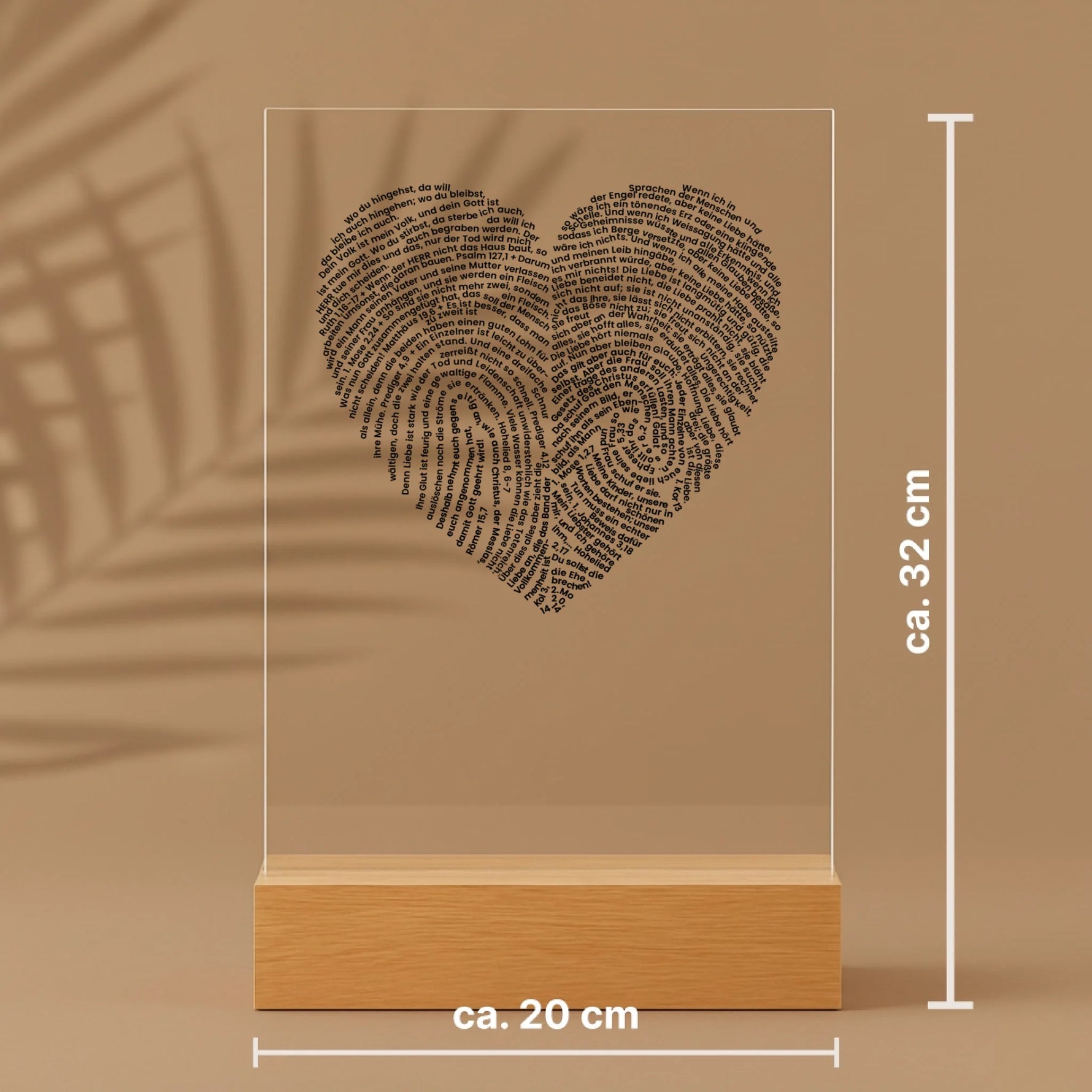 Personalisierter Acrylaufsteller mit Holzsockel, christliche Deko und Geschenkidee, mit Größenangaben