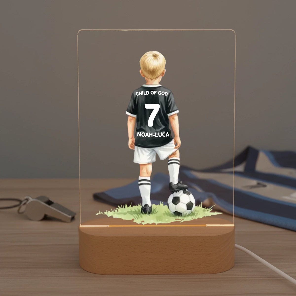 Personalisiertes LED Nachtlicht Christliche Deko und Geschenk fürs Kinderzimmer Fußball