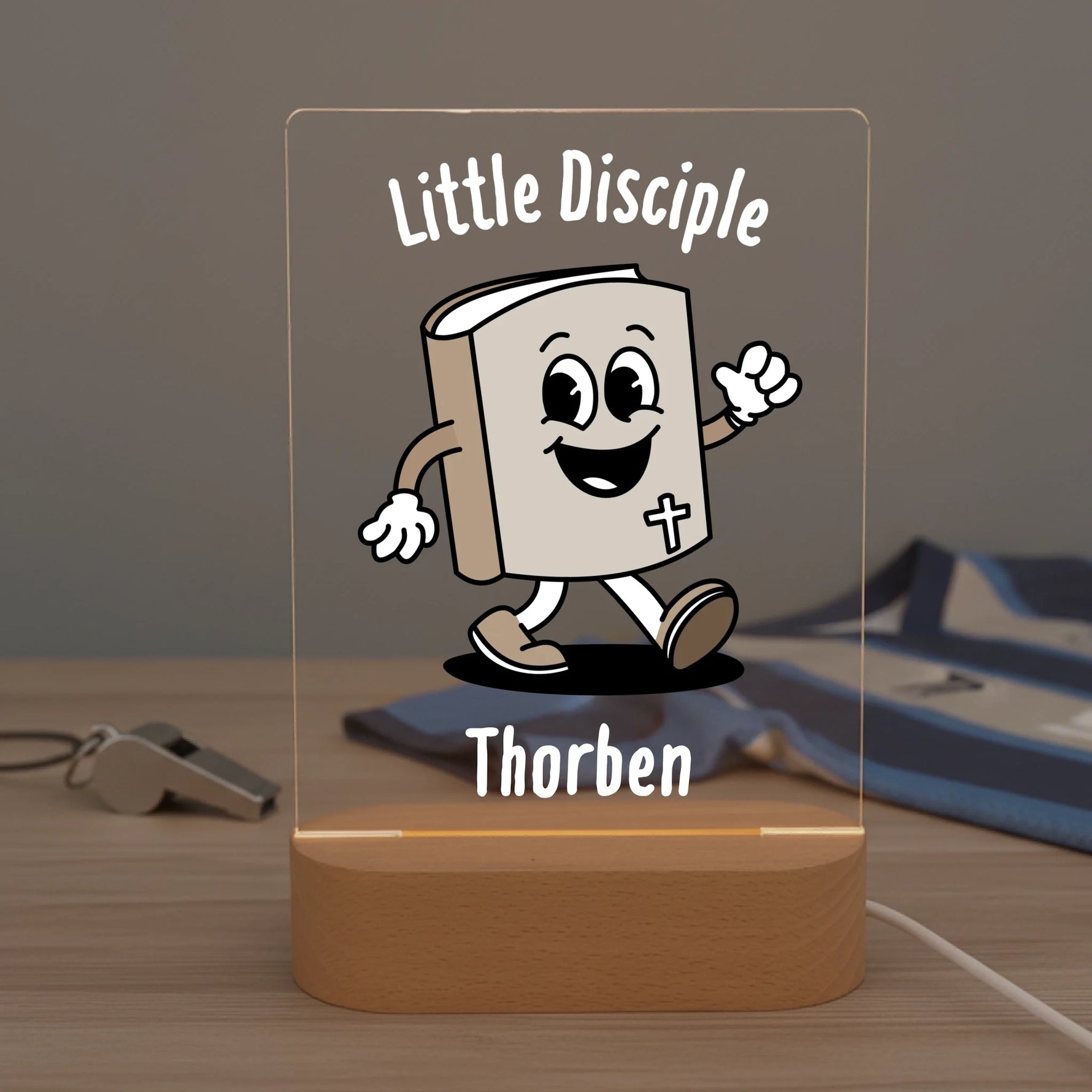 Personalisiertes LED Nachtlicht Christliche Deko und Geschenk fürs Kinderzimmer Fußball