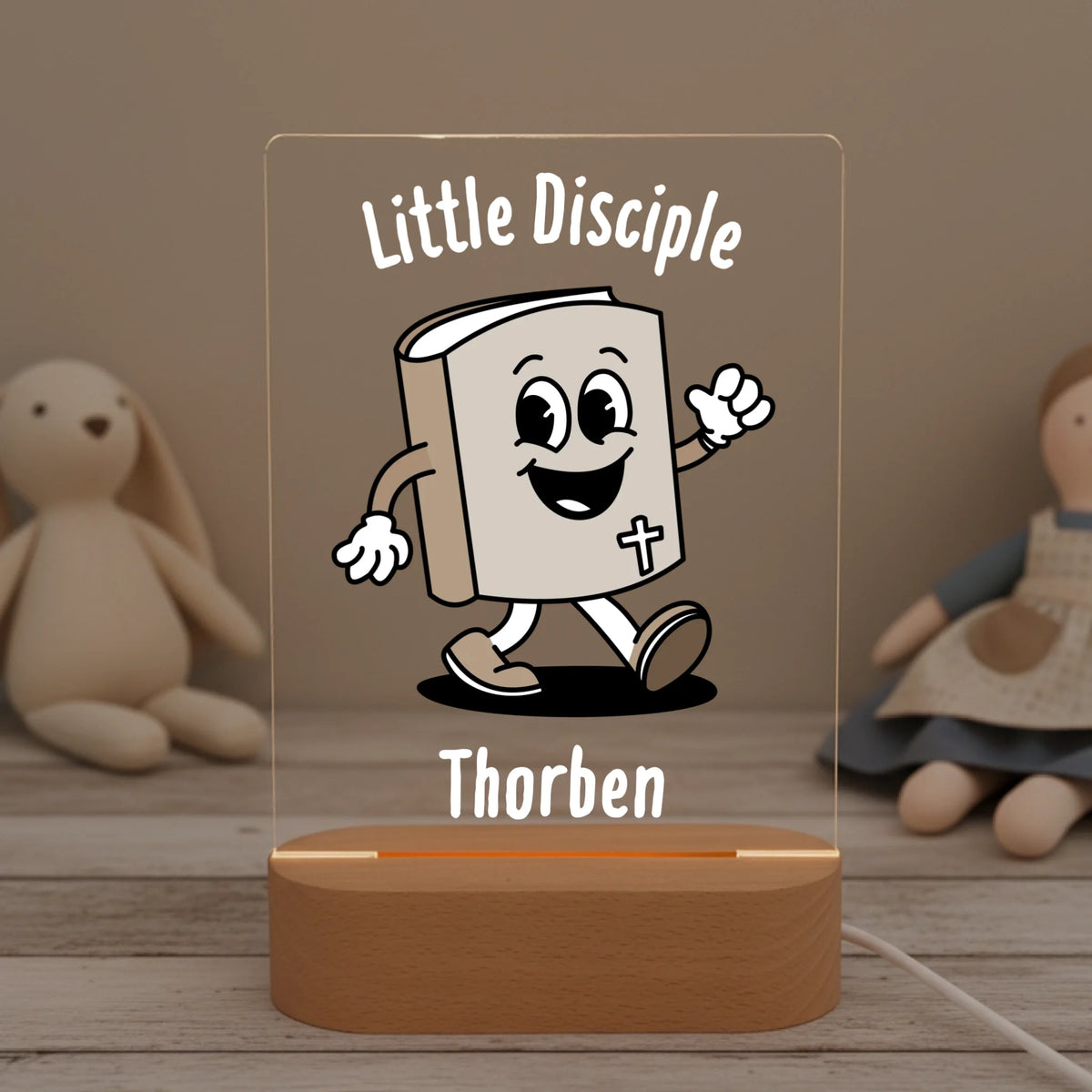 Personalisiertes LED Nachtlicht Christliche Deko und Geschenk Kinderzimmer Teddy und Puppe