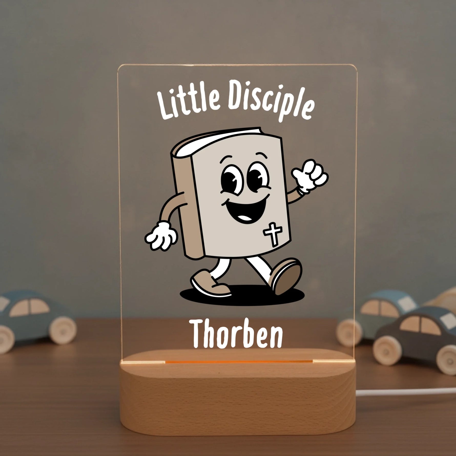 Personalisiertes LED Nachtlicht Christliche Deko und Geschenk Kinderzimmer Autos