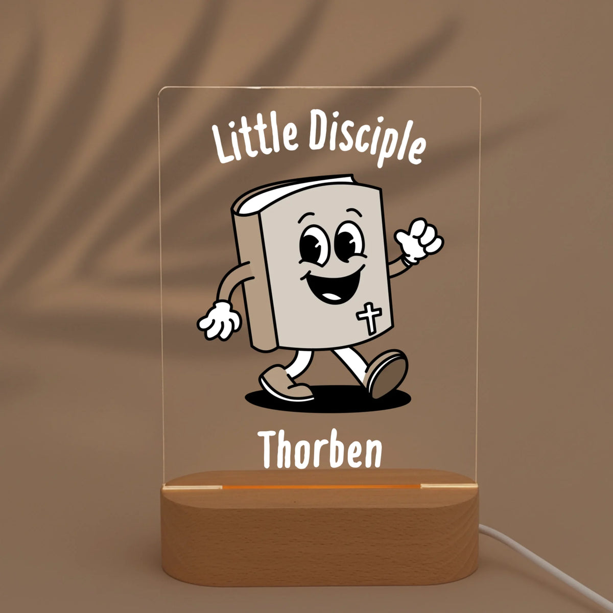 Personalisiertes LED Nachtlicht Christliche Deko und Geschenk mit Schatten von Palme