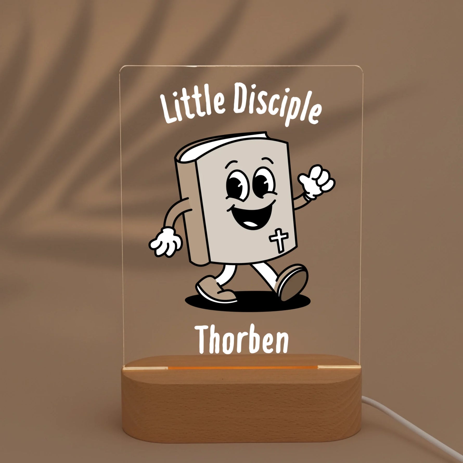 Personalisiertes LED Nachtlicht Christliche Deko und Geschenk mit Schatten von Palme