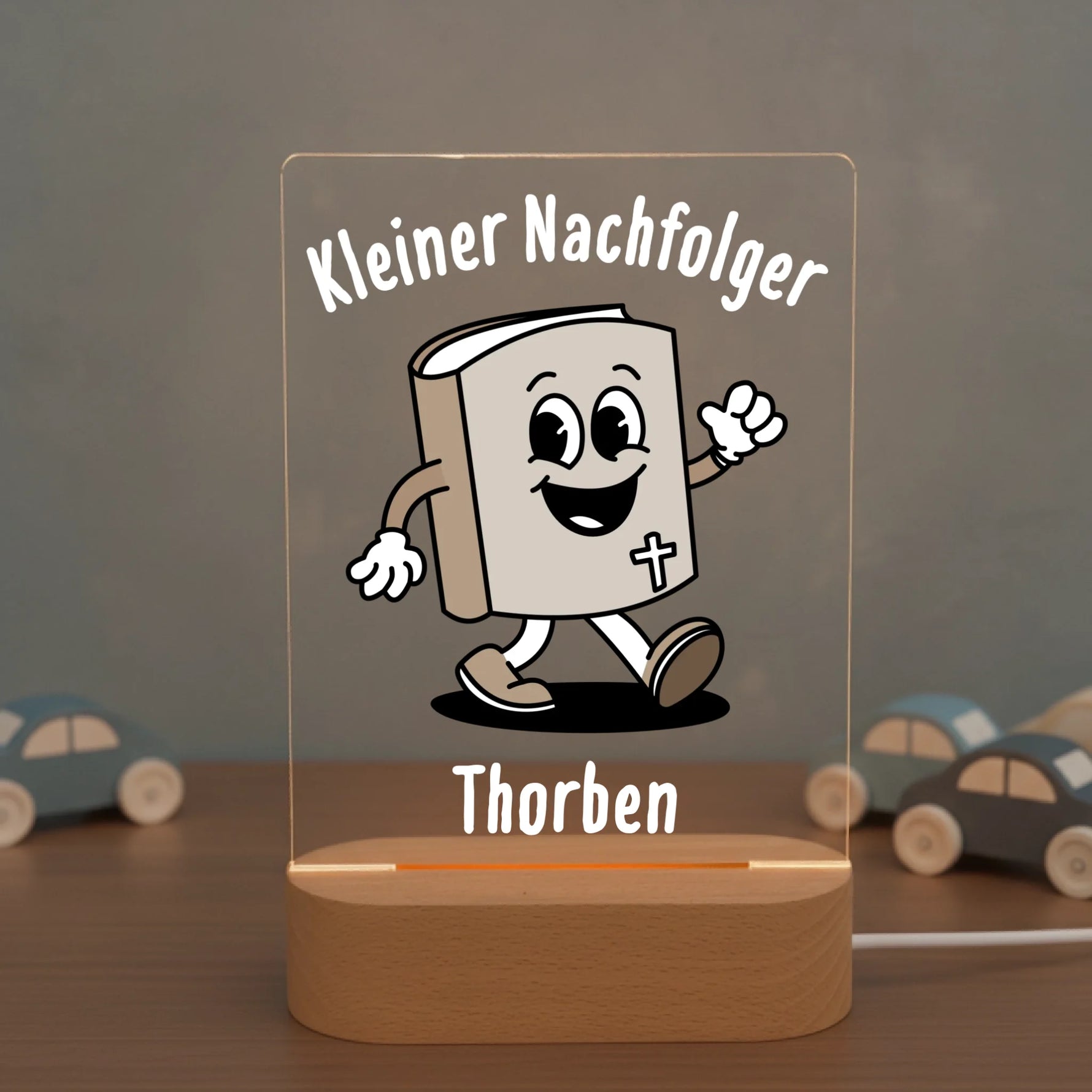 Personalisiertes LED Nachtlicht Christliche Deko und Geschenk Kinderzimmer Autos
