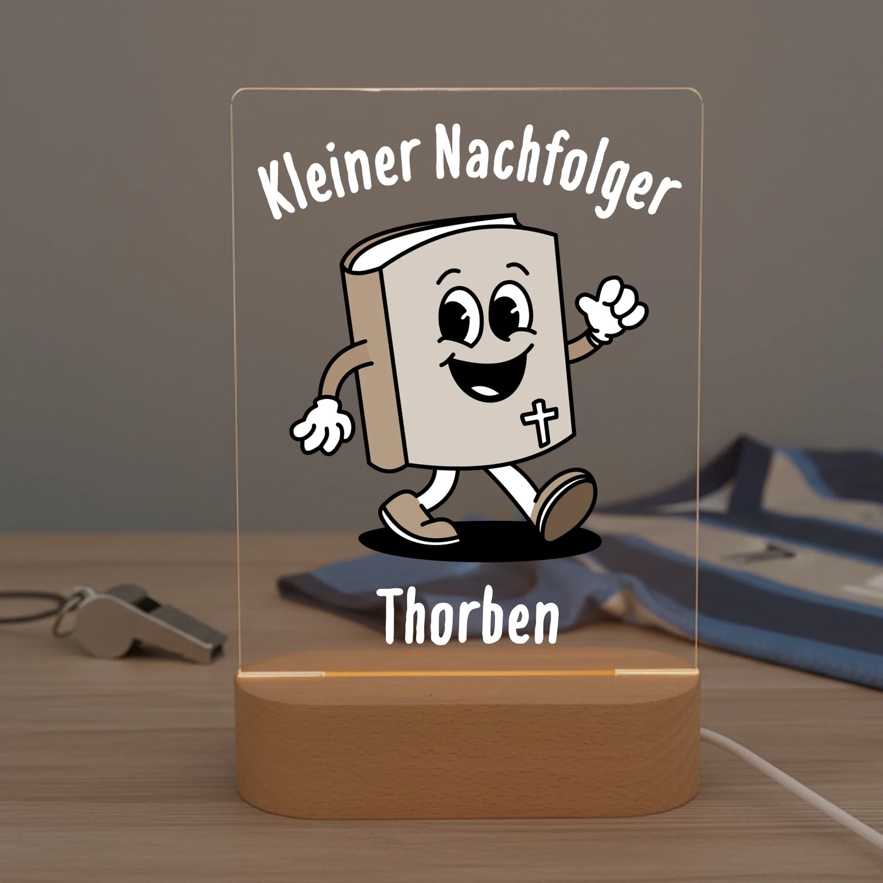 Personalisiertes LED Nachtlicht Christliche Deko und Geschenk fürs Kinderzimmer Fußball