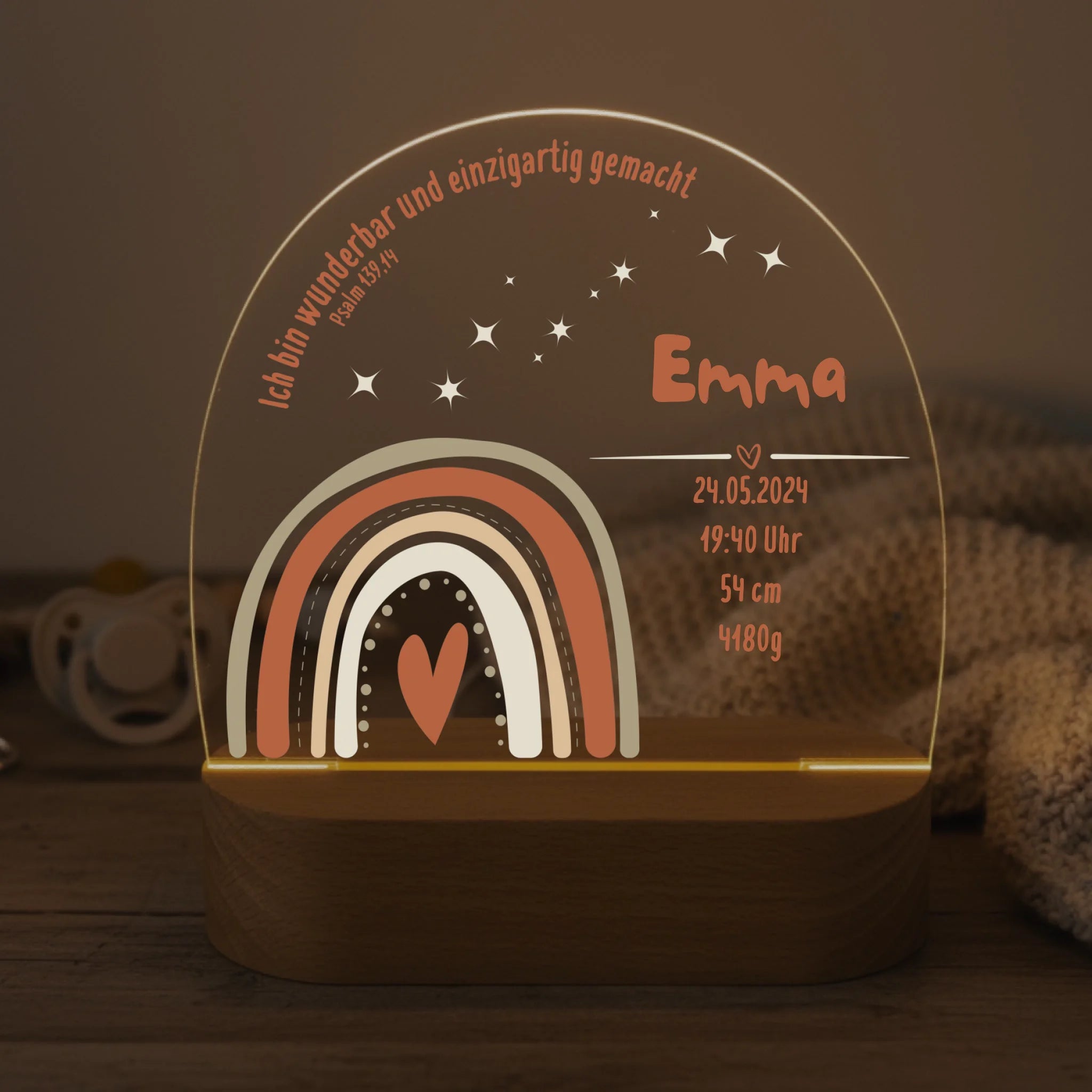 Personalisiertes LED Nachtlicht Christliche Deko und Geschenk Baby Decke und Schnuller