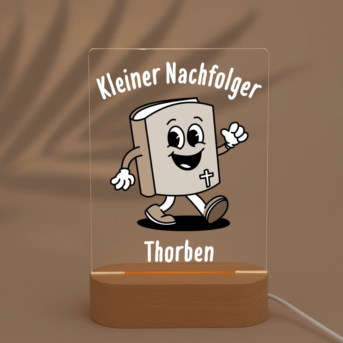 Personalisiertes LED Nachtlicht Christliche Deko und Geschenk mit Schatten von Palme