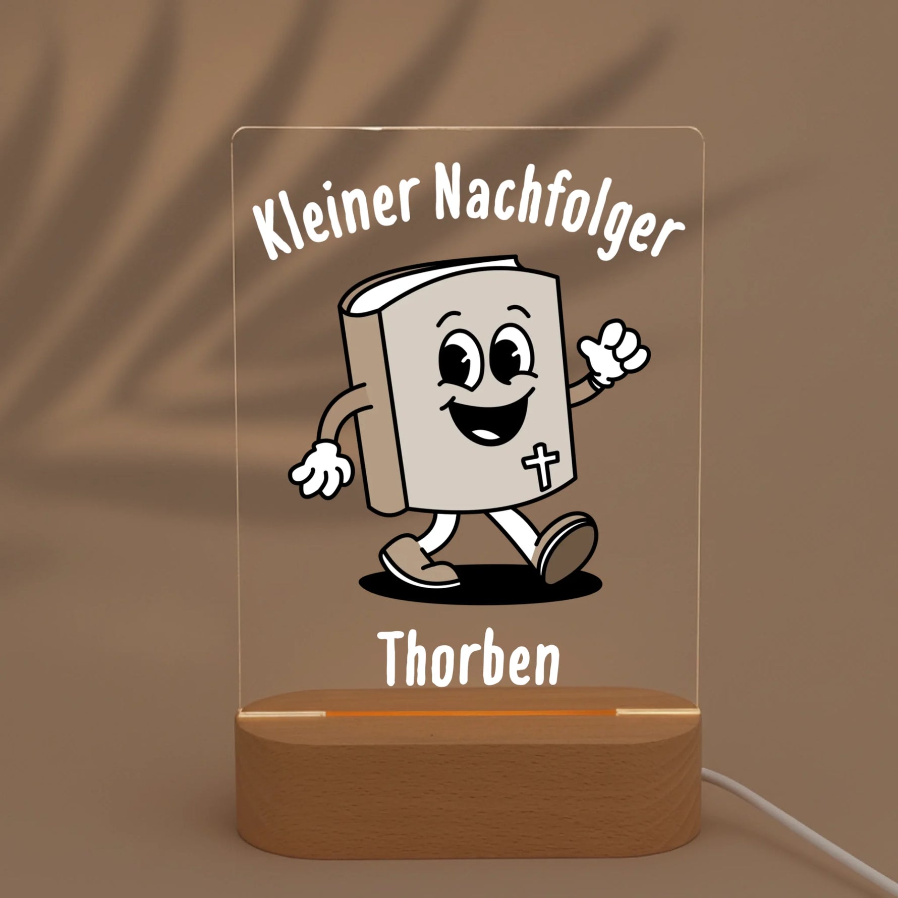 Personalisiertes LED Nachtlicht Christliche Deko und Geschenk mit Schatten von Palme