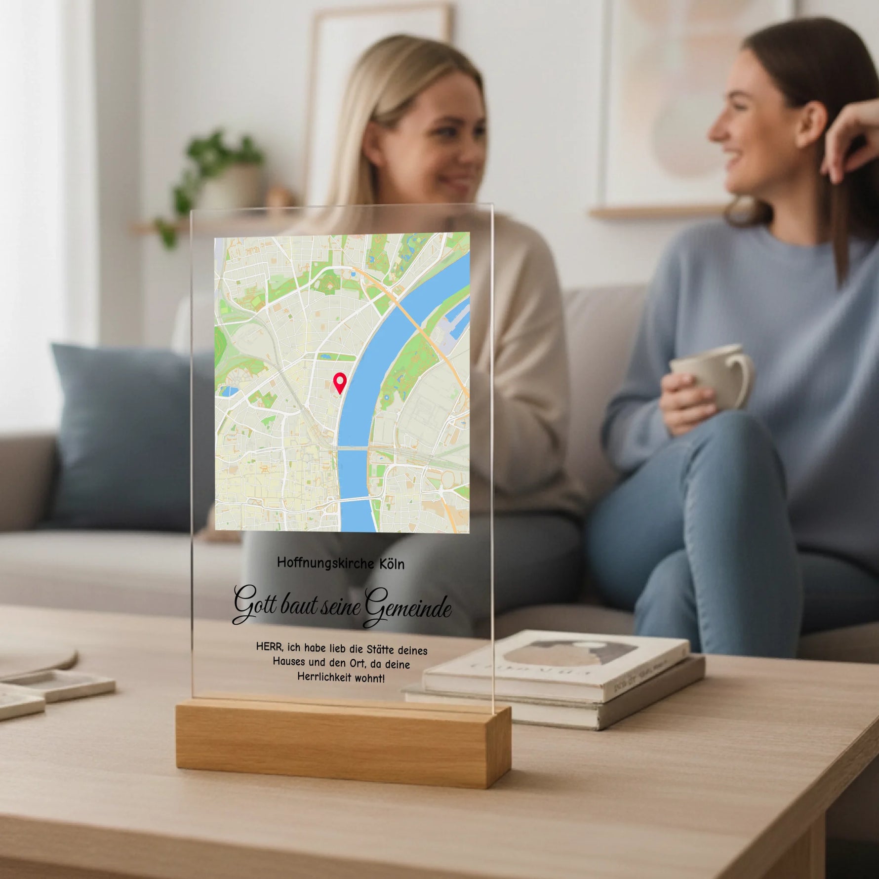 Personalisierter Acrylaufsteller mit Holzsockel, christliche Deko und Geschenkidee, stilvoll für eine Freundin