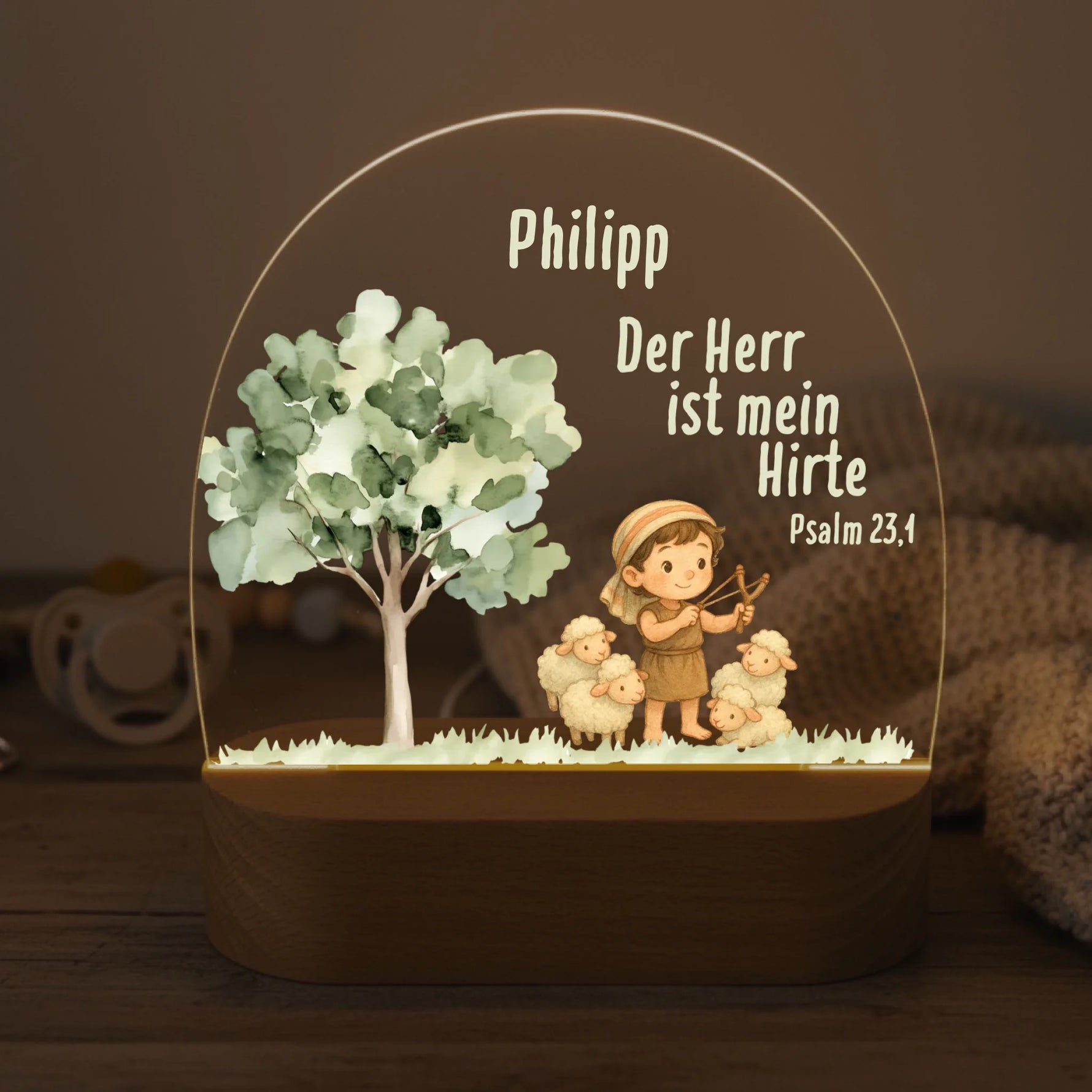 Personalisiertes LED Nachtlicht Christliche Deko und Geschenk Baby Decke und Schnuller
