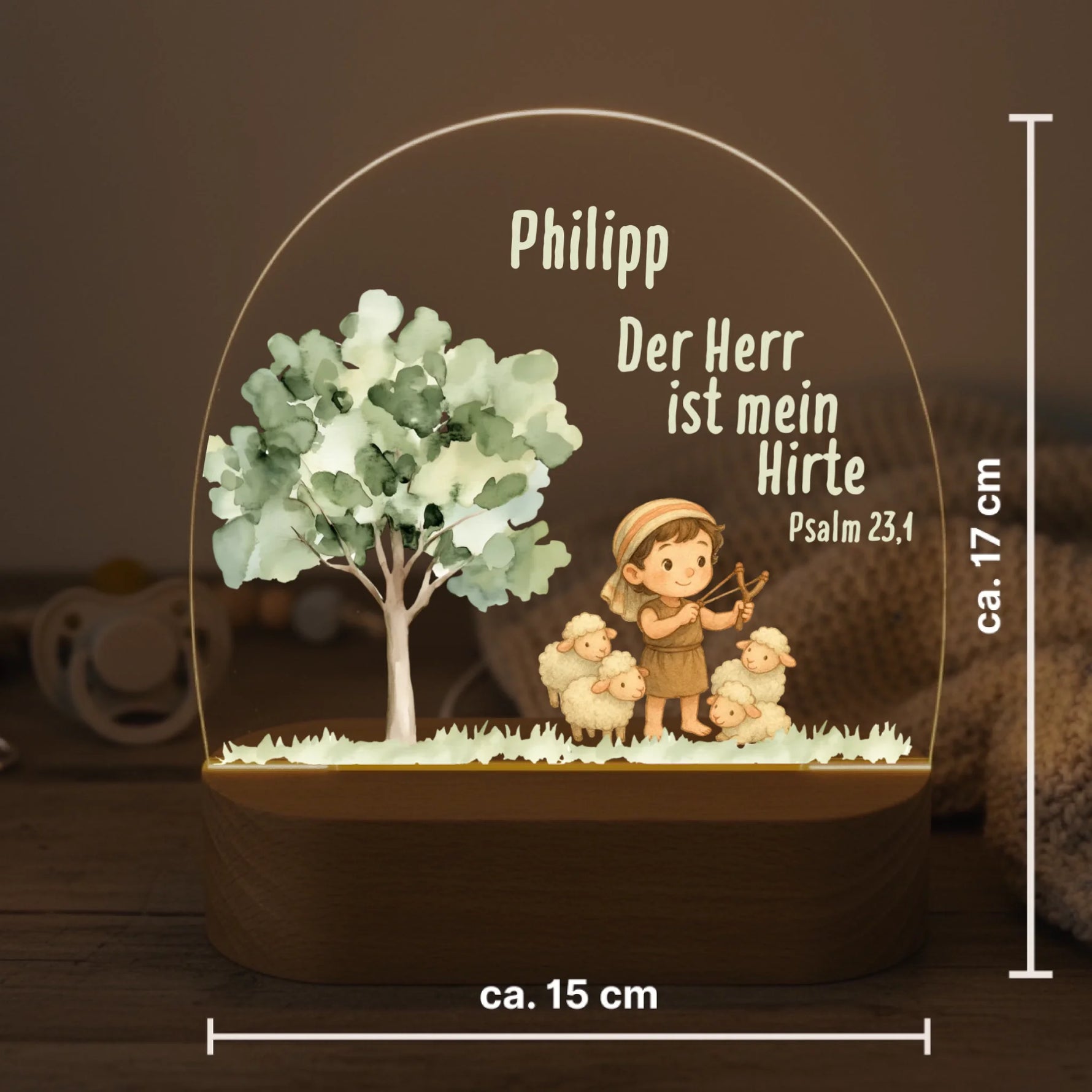 Personalisiertes LED Nachtlicht Christliche Deko und Geschenk Größenangabe