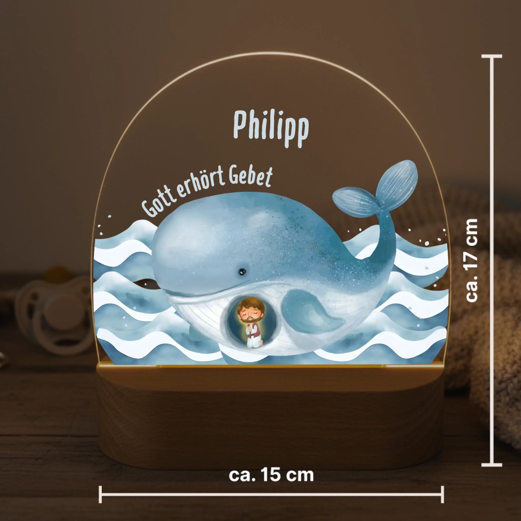 Personalisiertes LED Nachtlicht Christliche Deko und Geschenk Größenangabe