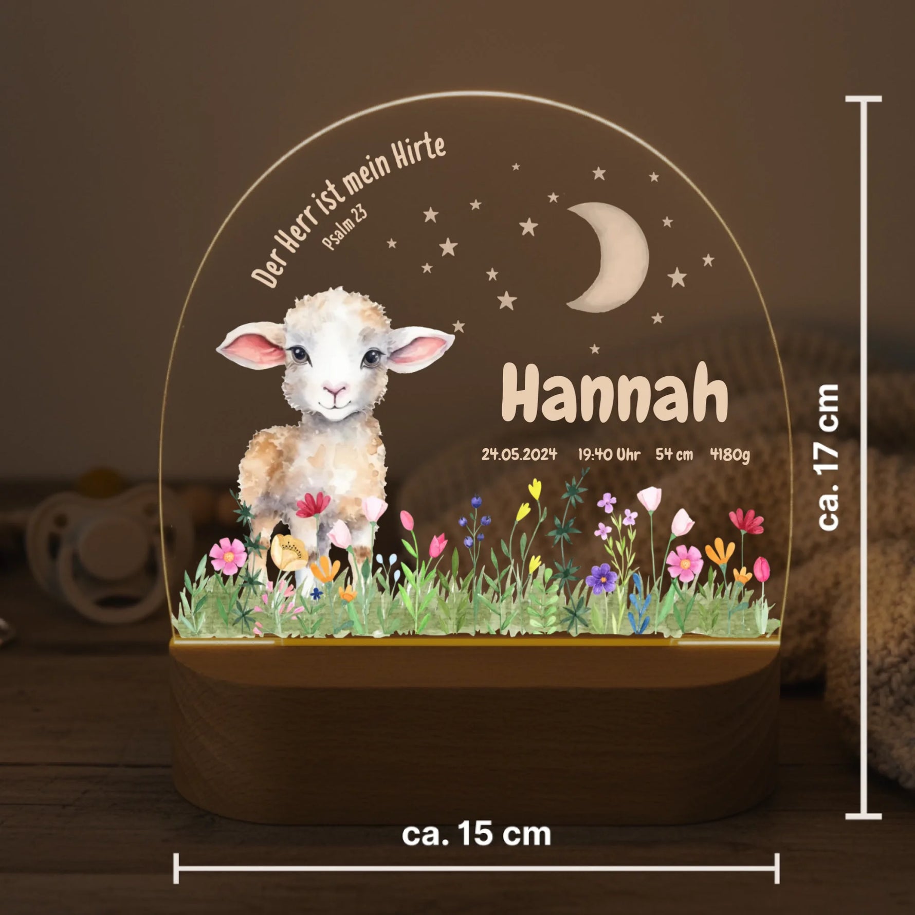 Personalisiertes LED Nachtlicht Christliche Deko und Geschenk Größenangabe