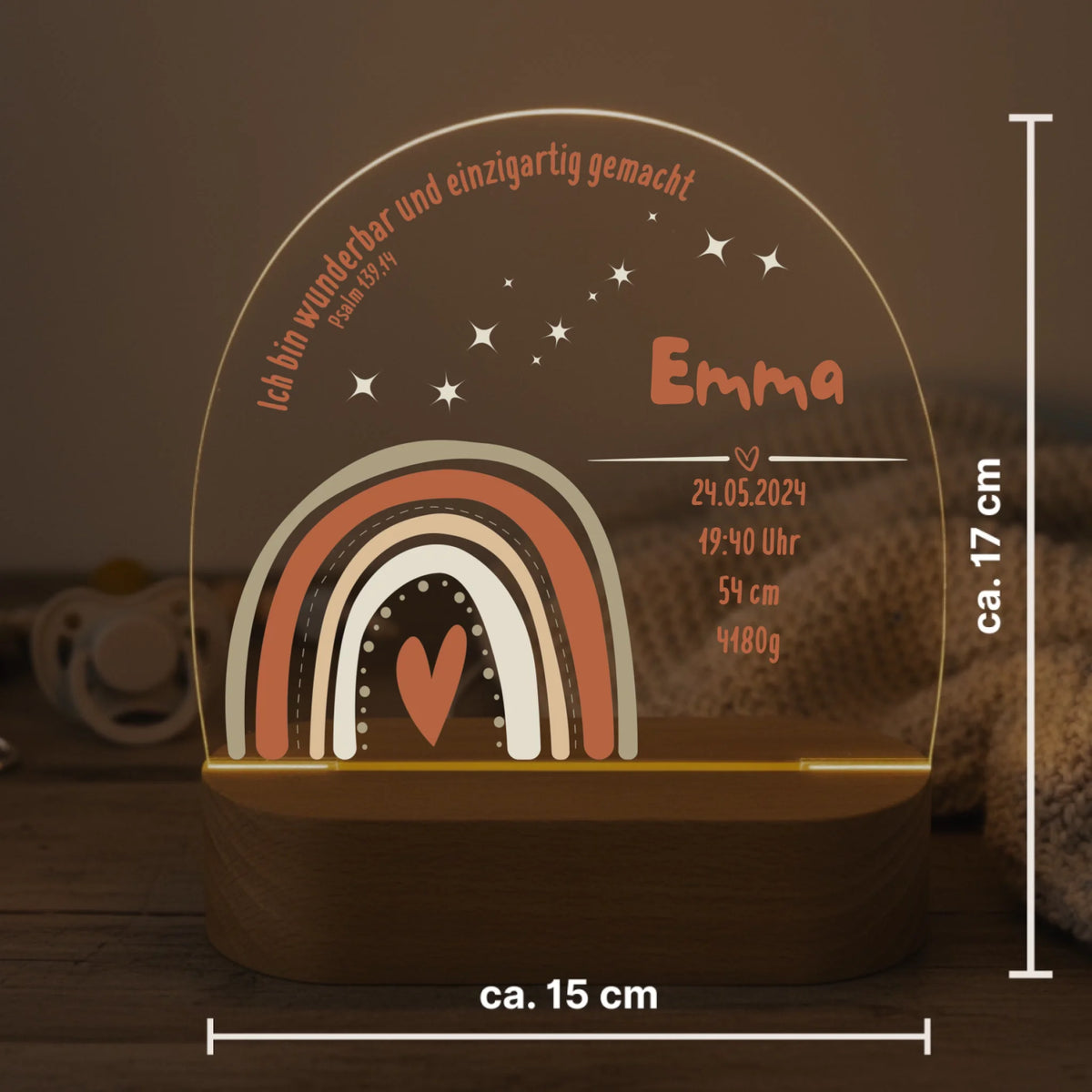 Personalisiertes LED Nachtlicht Christliche Deko und Geschenk Größenangabe