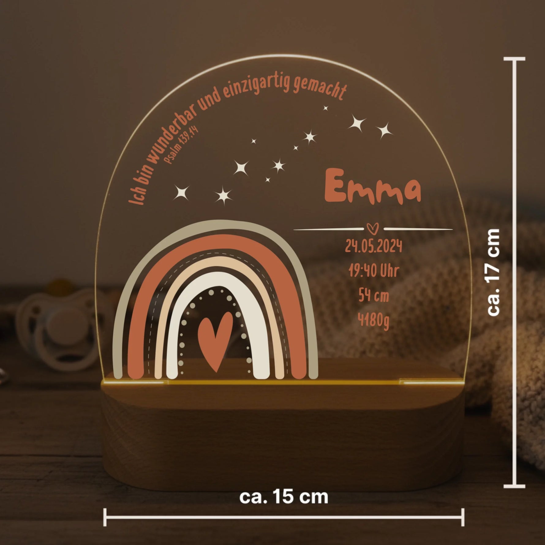 Personalisiertes LED Nachtlicht Christliche Deko und Geschenk Größenangabe