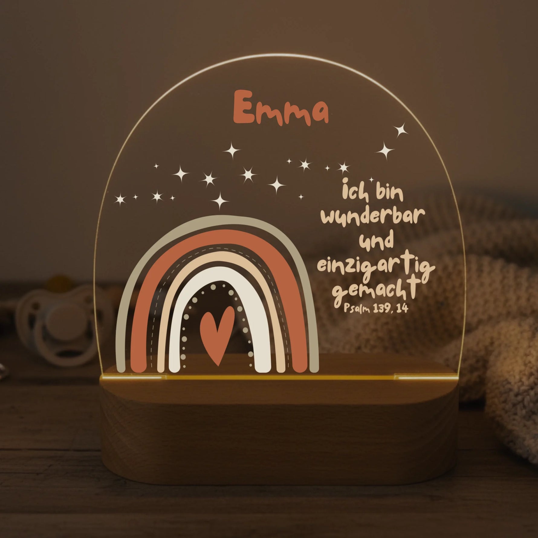 Personalisiertes LED Nachtlicht Christliche Deko und Geschenk Baby Decke und Schnuller
