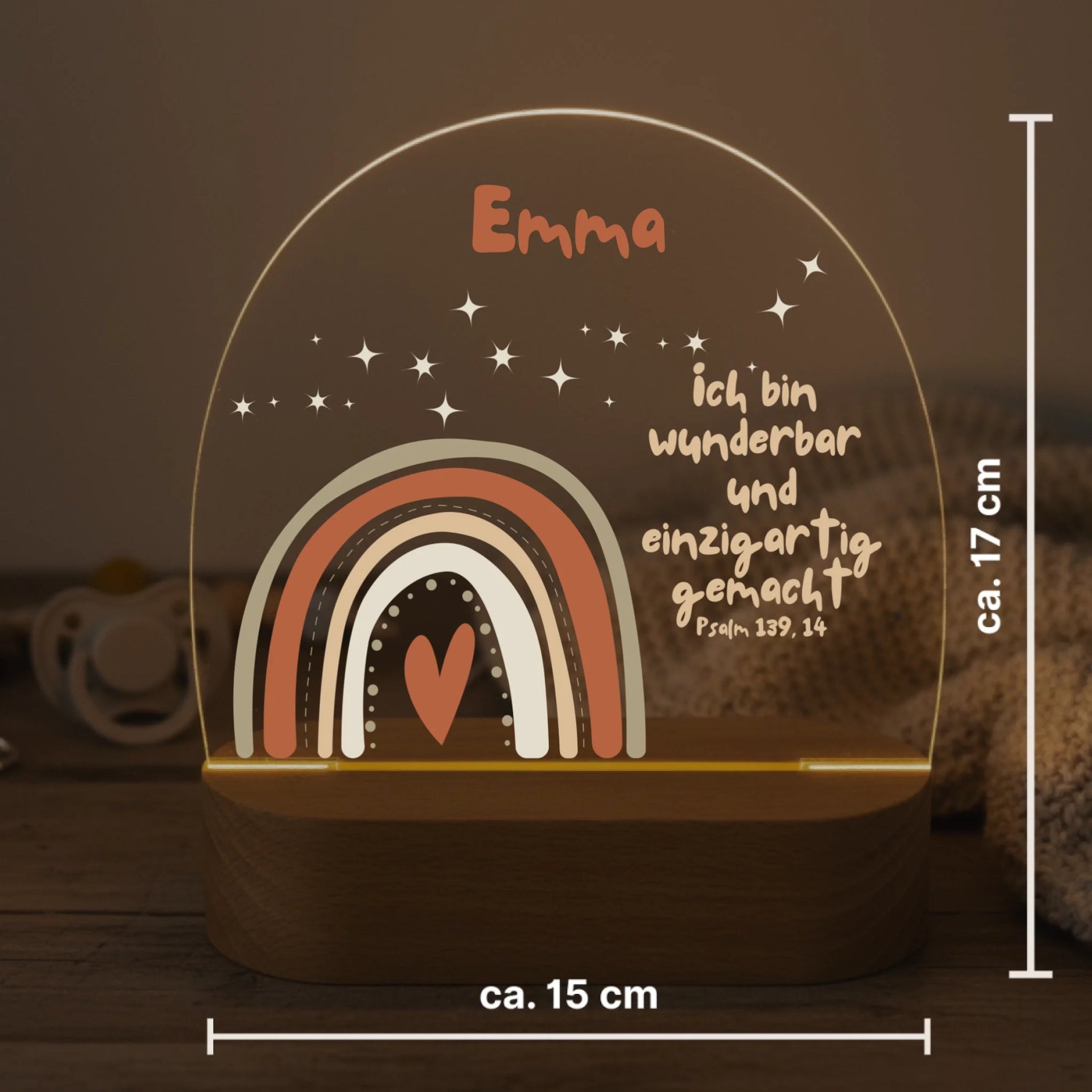 Personalisiertes LED Nachtlicht Christliche Deko und Geschenk Größenangabe