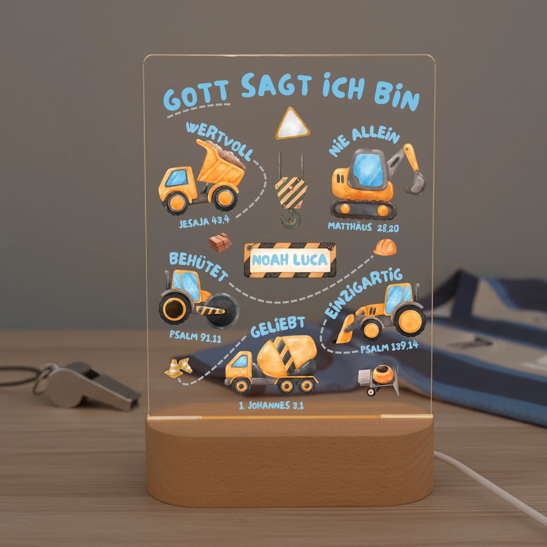 Personalisiertes LED Nachtlicht Christliche Deko und Geschenk fürs Kinderzimmer Fußball