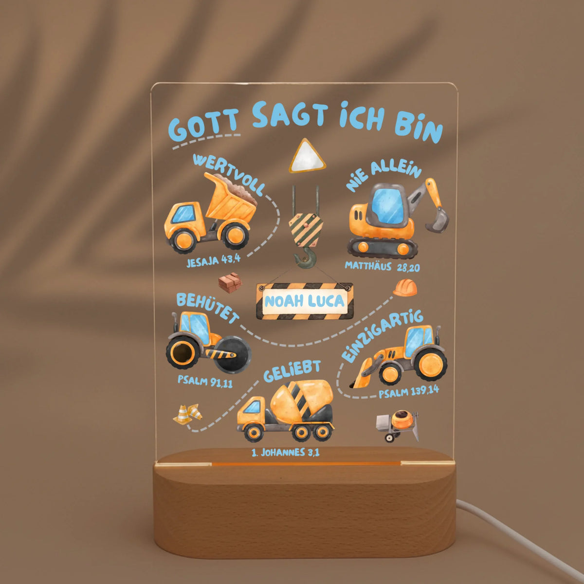 Personalisiertes LED Nachtlicht Christliche Deko und Geschenk mit Schatten von Palme