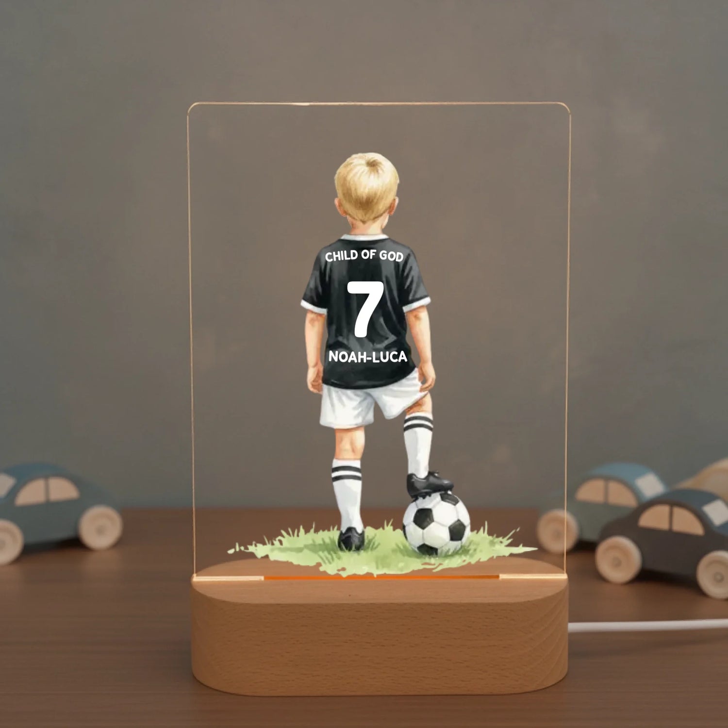 Personalisiertes LED Nachtlicht Christliche Deko und Geschenk Kinderzimmer Autos