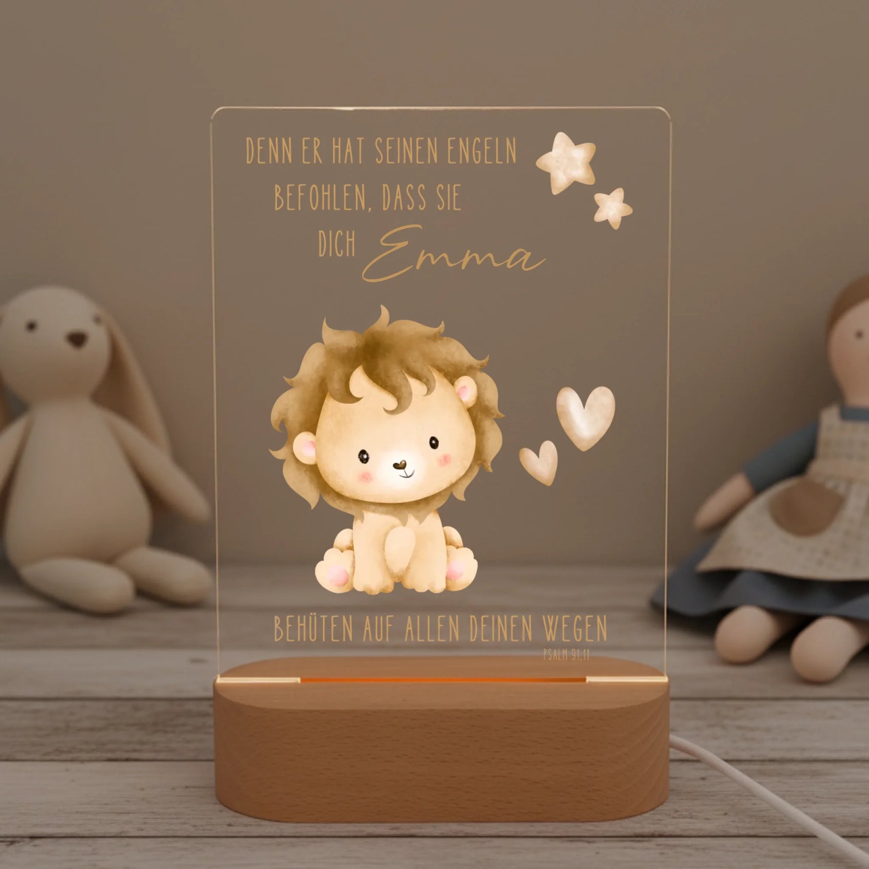 Personalisiertes LED Nachtlicht Christliche Deko und Geschenk Kinderzimmer Teddy und Puppe