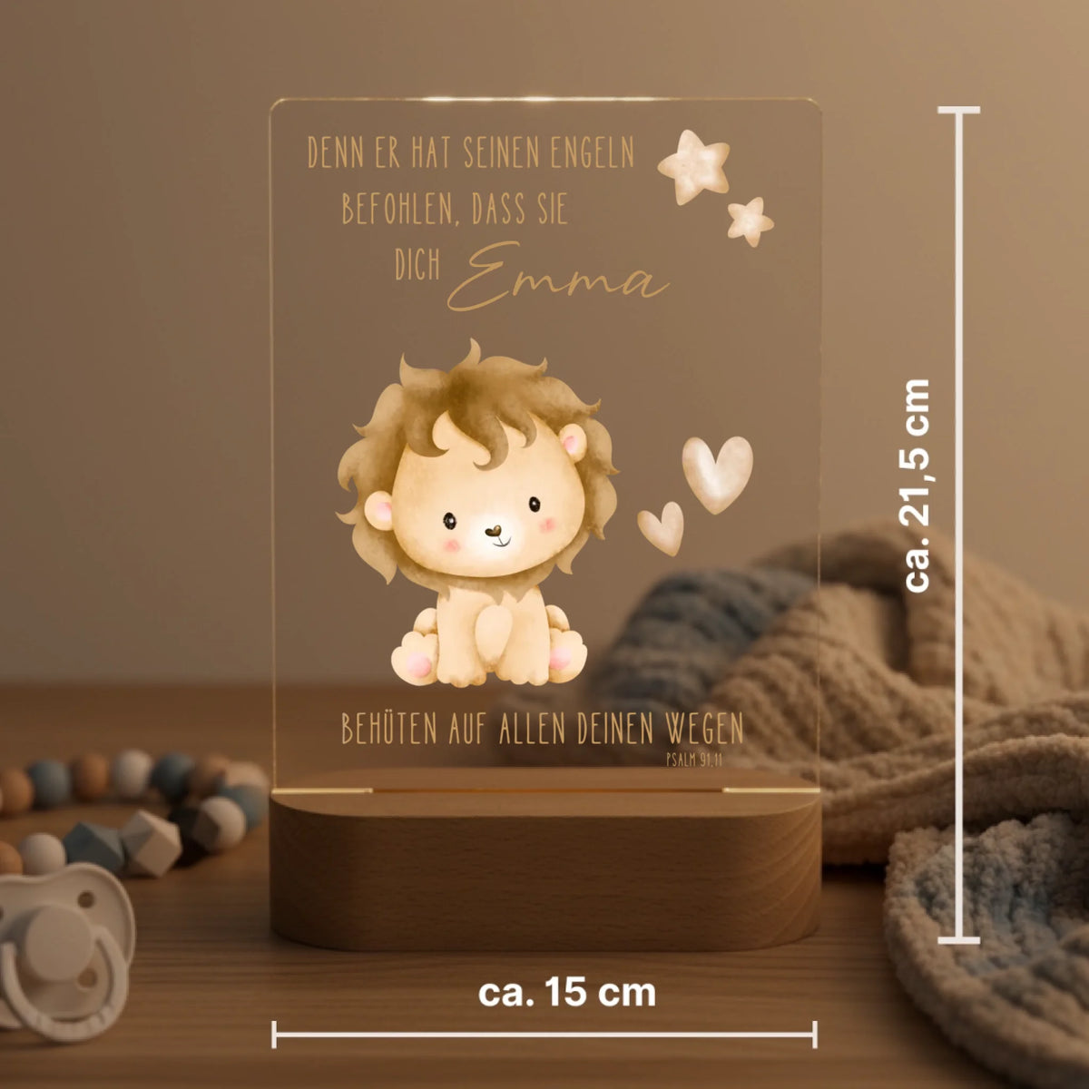 Personalisiertes LED Nachtlicht Christliche Deko und Geschenk Kinderzimmer Schnuller und Decke