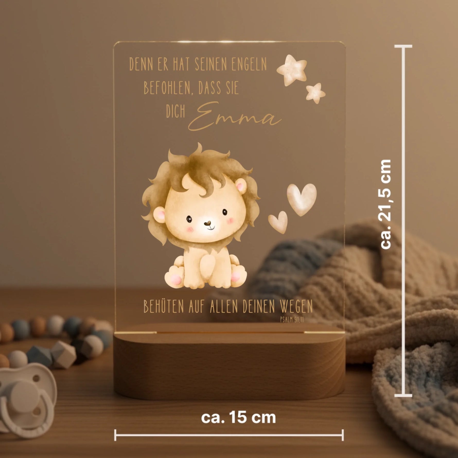 Personalisiertes LED Nachtlicht Christliche Deko und Geschenk Kinderzimmer Schnuller und Decke