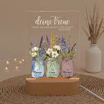 Personalisiertes LED Nachtlicht Christliche Deko und Geschenk neben Vase mit Blumen