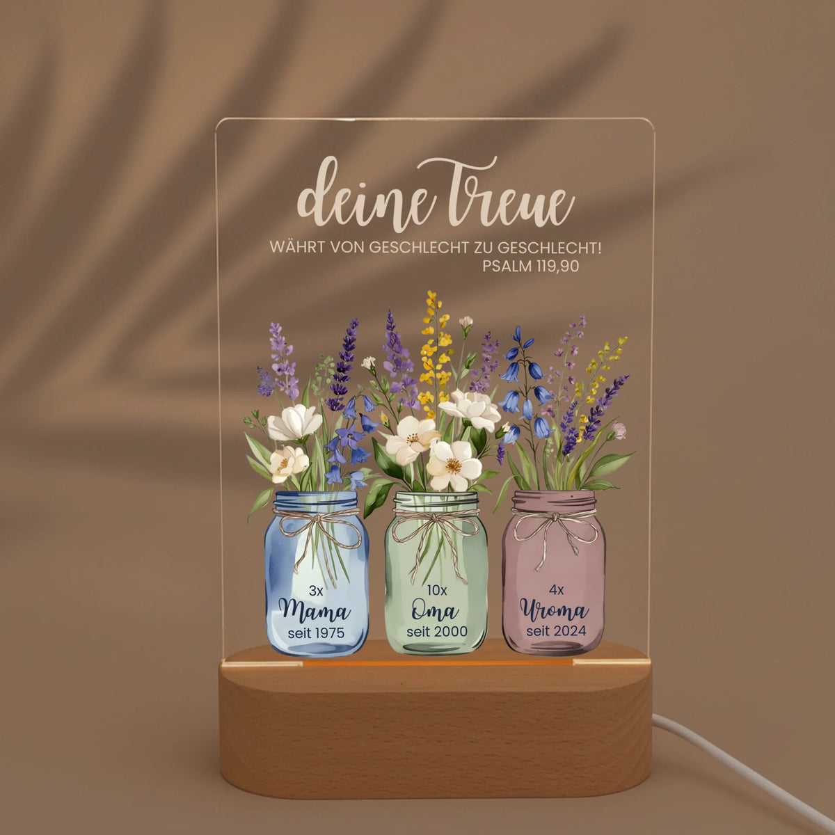 Personalisiertes LED Nachtlicht Christliche Deko und Geschenk mit Schatten von Palme