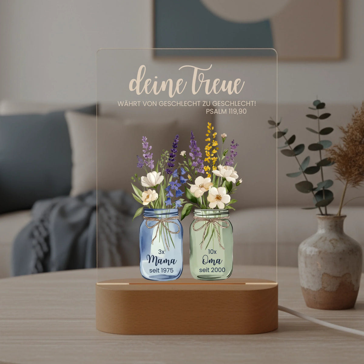 Personalisiertes LED Nachtlicht Christliche Deko und Geschenk im Wohnzimmer Vase mit Blumen