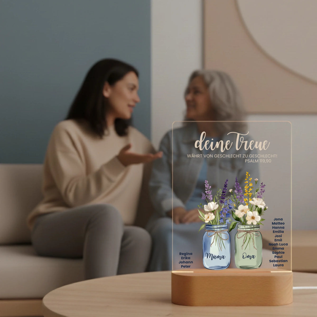 Personalisiertes LED Nachtlicht Christliche Deko und Geschenk Frau mit Mutter