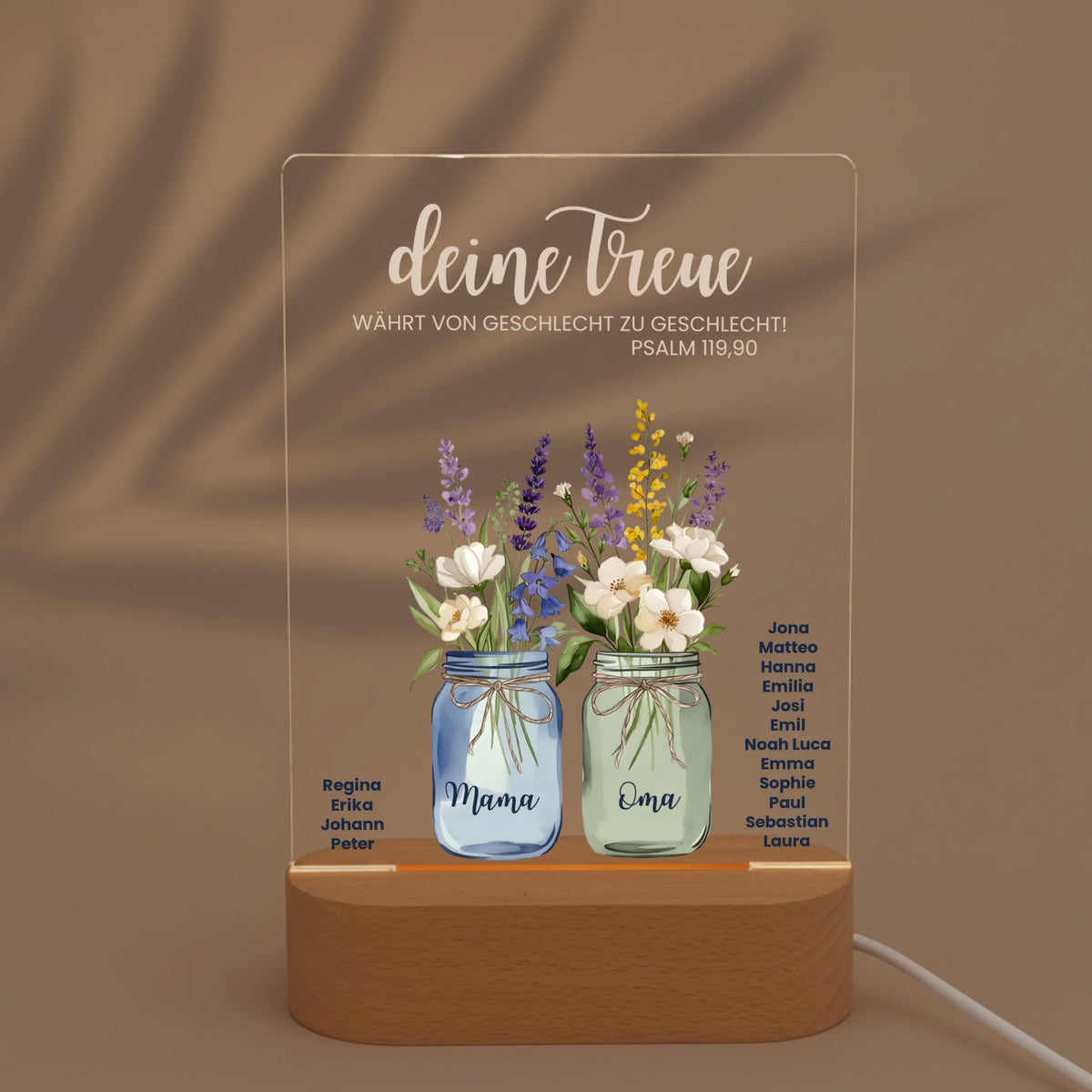 Personalisiertes LED Nachtlicht Christliche Deko und Geschenk mit Schatten von Palme