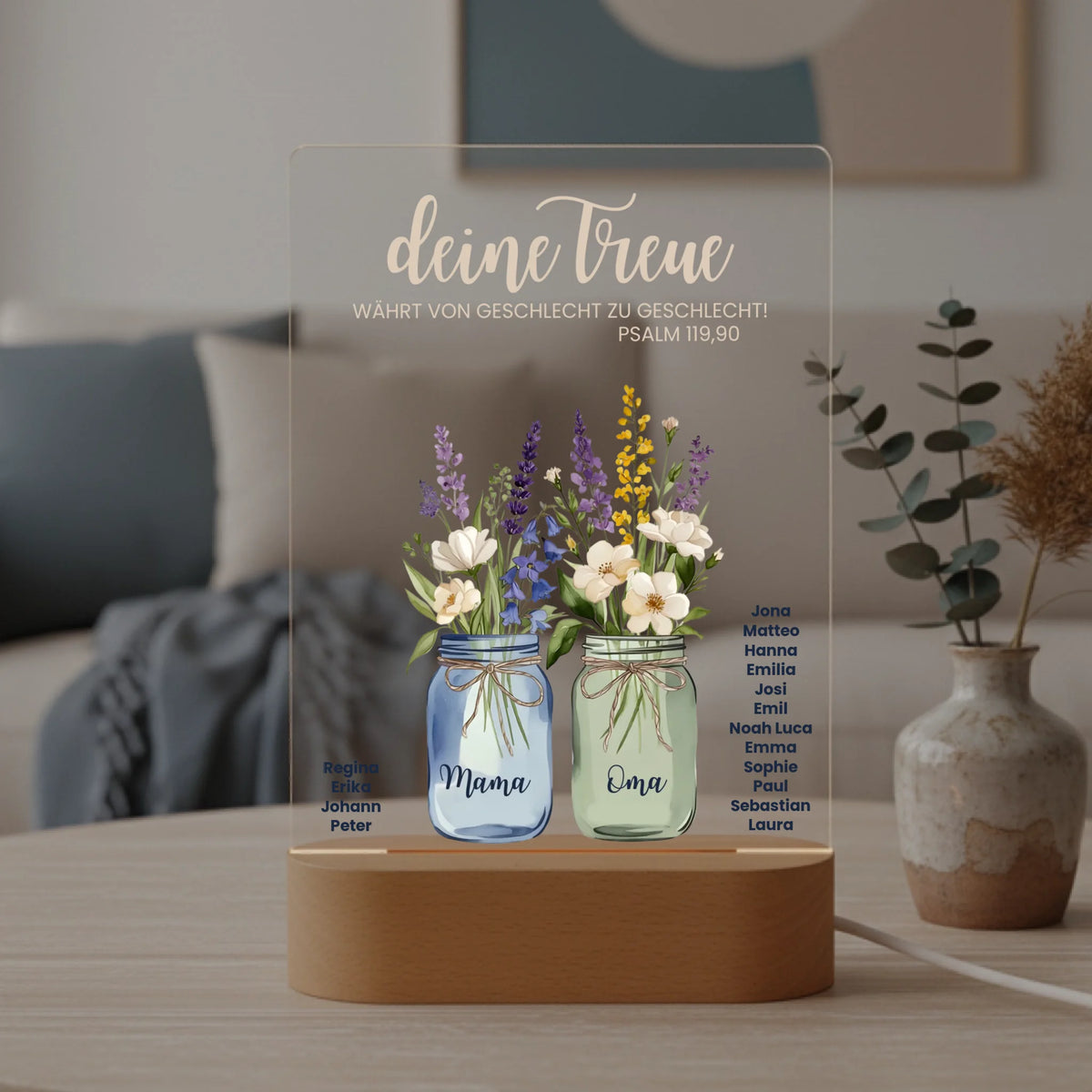Personalisiertes LED Nachtlicht Christliche Deko und Geschenk im Wohnzimmer Vase mit Blumen