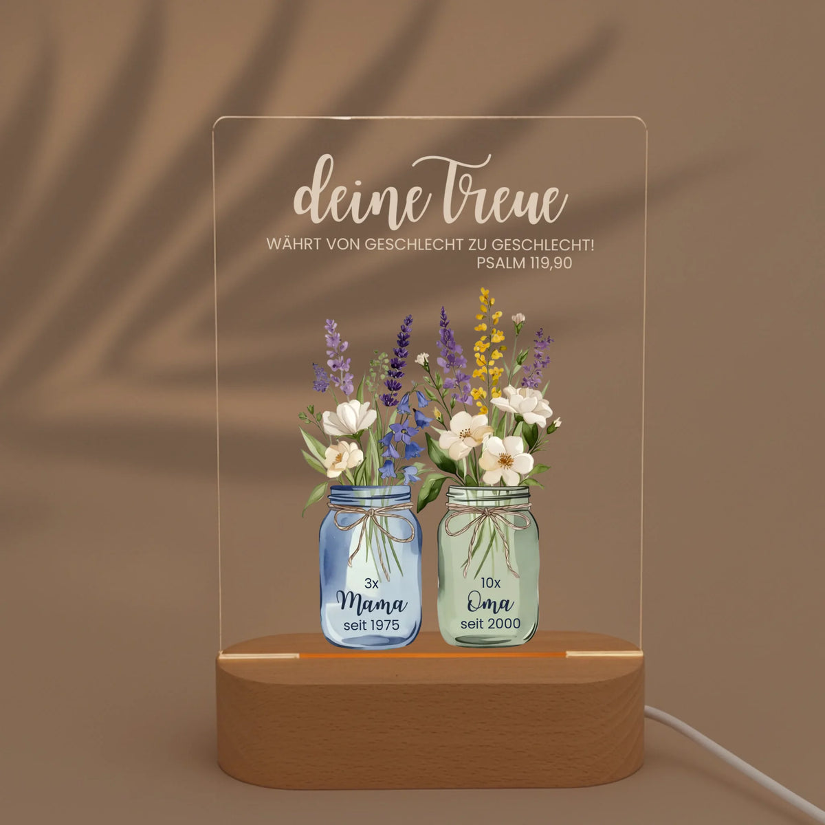Personalisiertes LED Nachtlicht Christliche Deko und Geschenk mit Schatten von Palme