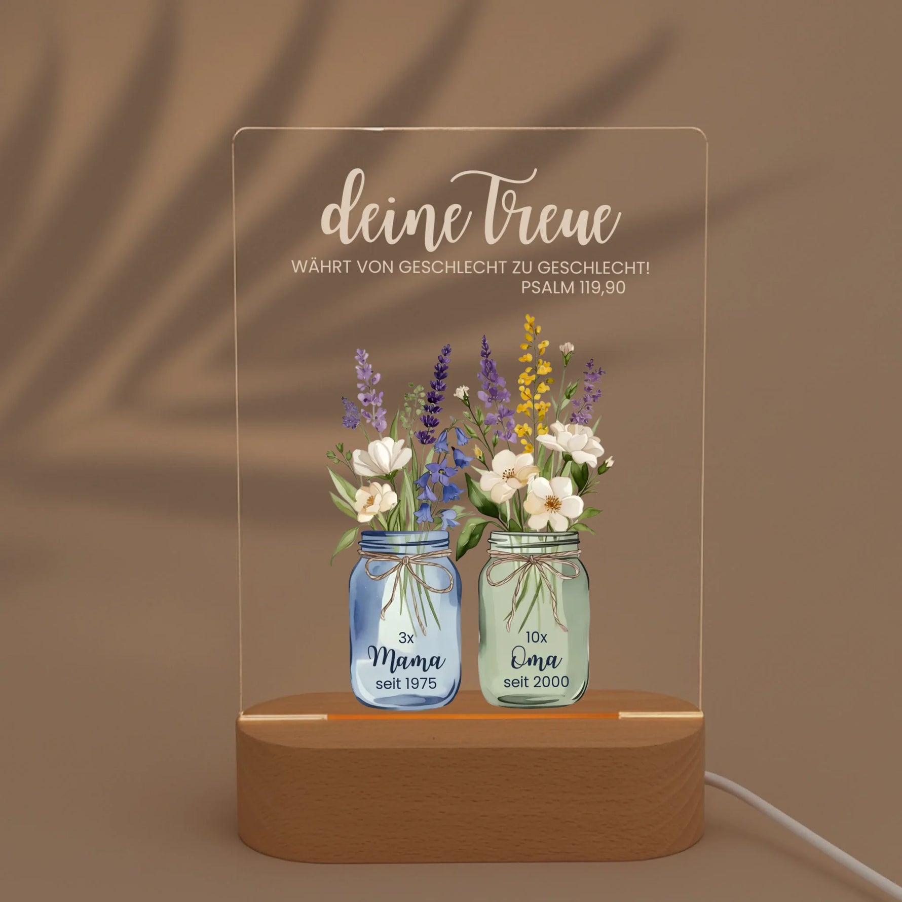 Personalisiertes LED Nachtlicht Christliche Deko und Geschenk mit Schatten von Palme