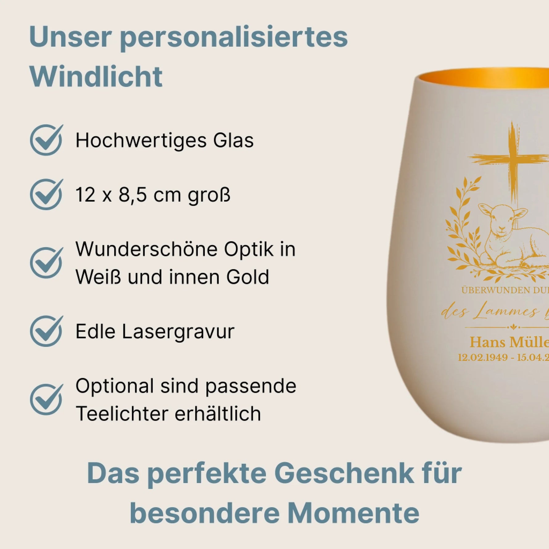 Produktbeschreibung Windlicht Weiß Gold